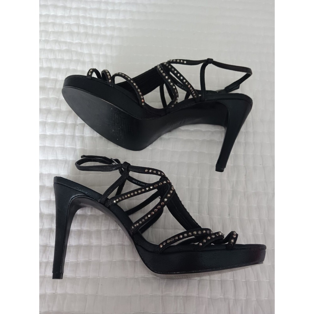 ADRIANNA PAPELL Black‎ Open Toe Heels With Rhinestones Size 8.5M Or 38.5 EUR